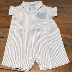 Button Down Preppy Collared Striped Romper